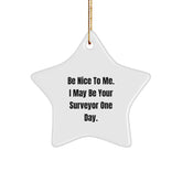 Funny Surveyor Gifts from Friends for Men - White Star Ornament with Be Nice To Me Quote, Christmas Unique Gifts - Image 1